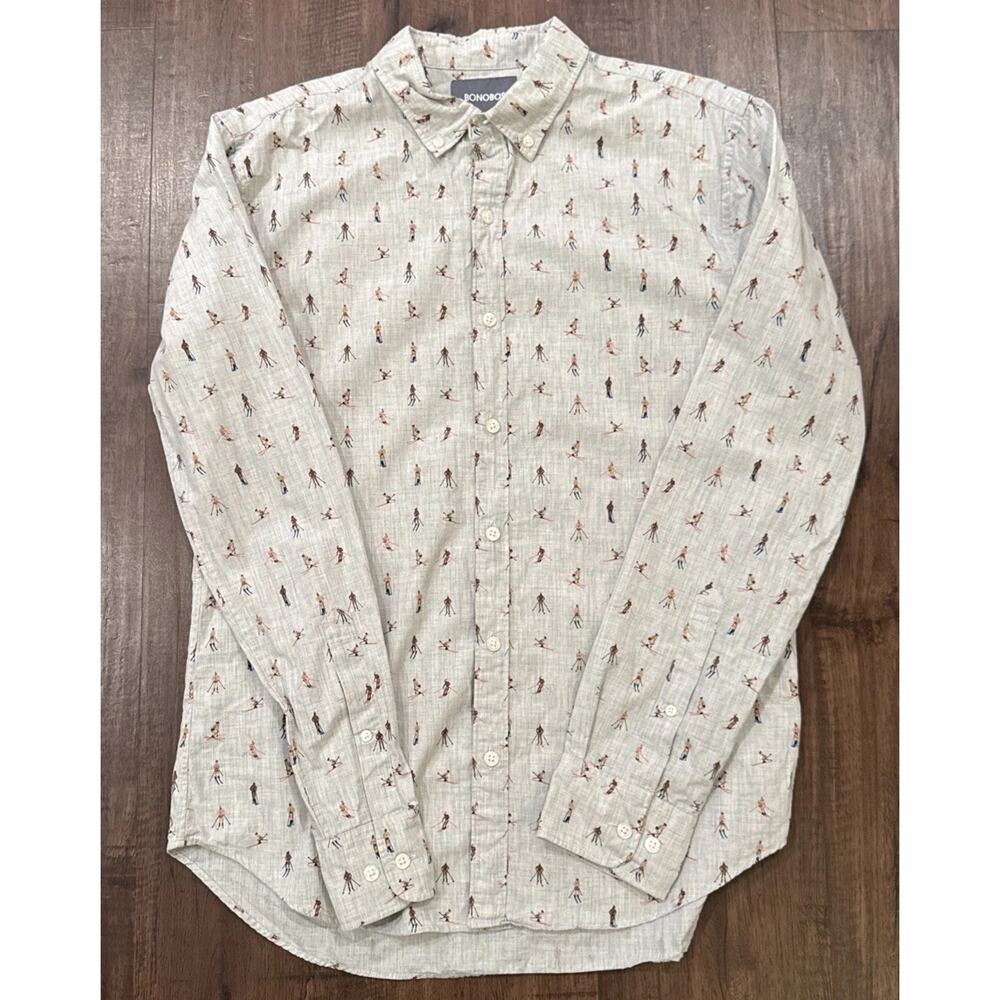 Bonobos Shirt Adult Medium Gray Slim Fit All Over Print Long Sleeve Skier Mens